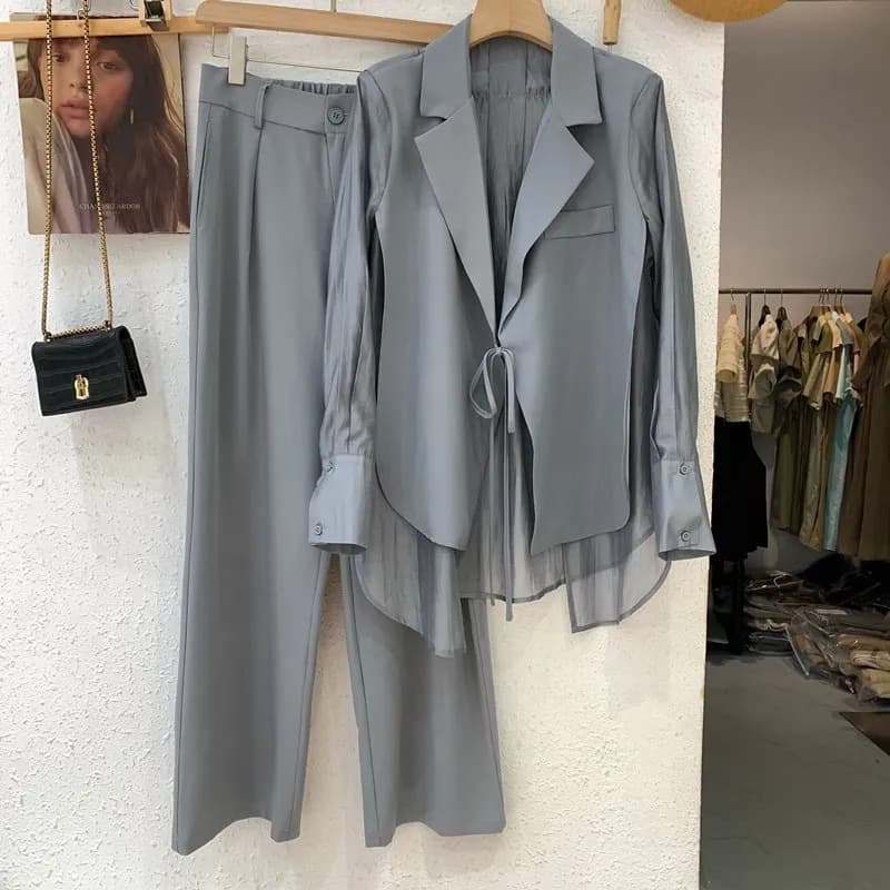 Women's Clothing High Grade Sun Proof Suit For Women In Summer Chiffon Splicing Two Piece Jacket, High Waist Wide Leg Trousers, Two Piece Suit