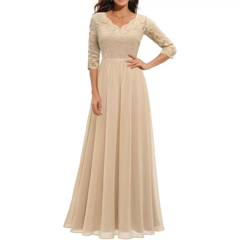 Women's Clothing Lace Stitching Long Waist Noble Dress