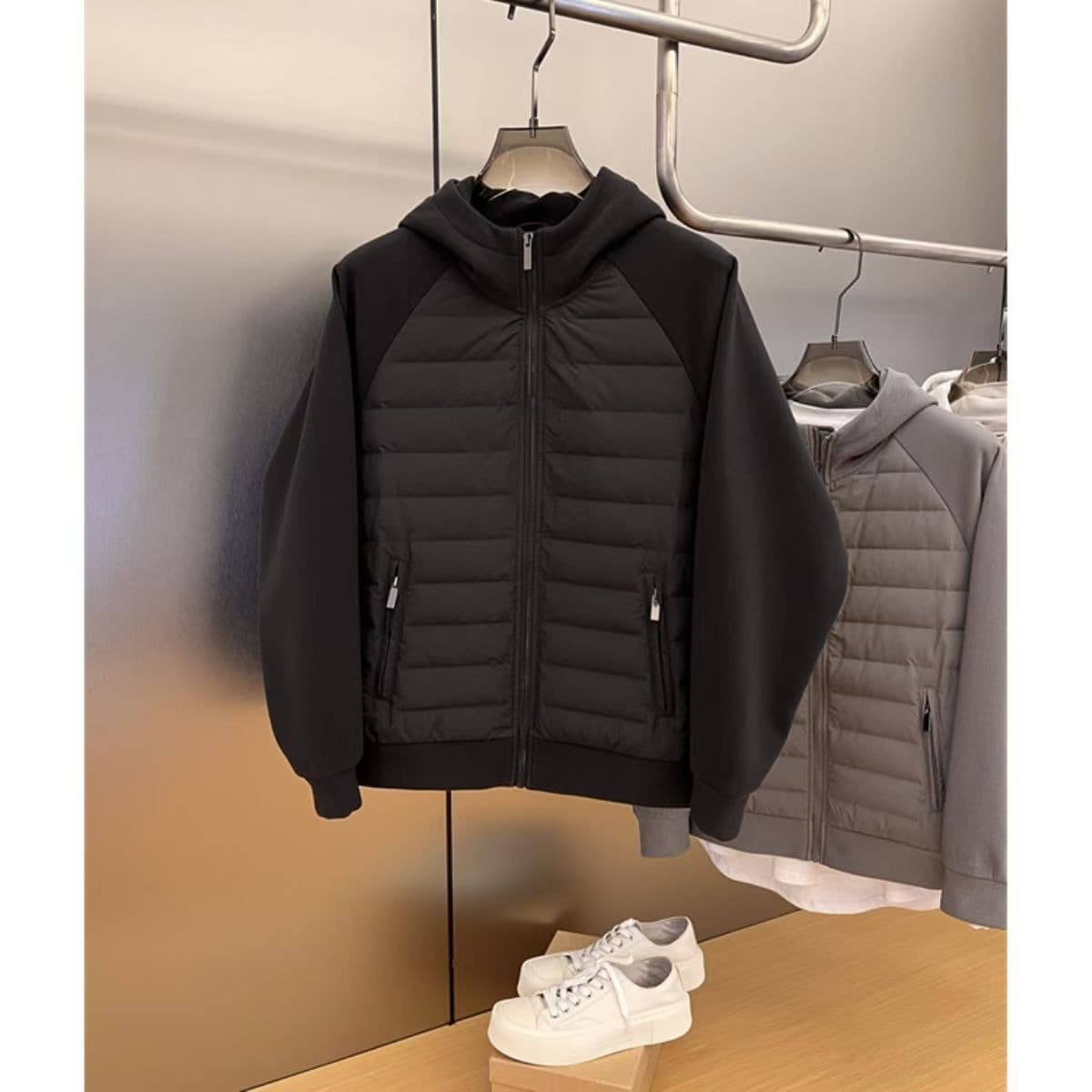 Men's Lightweight Hooded Jacket – Cotton-Filled Winter Coat With Fleece Lining (Black/Grey/Beige) – S-3XL​