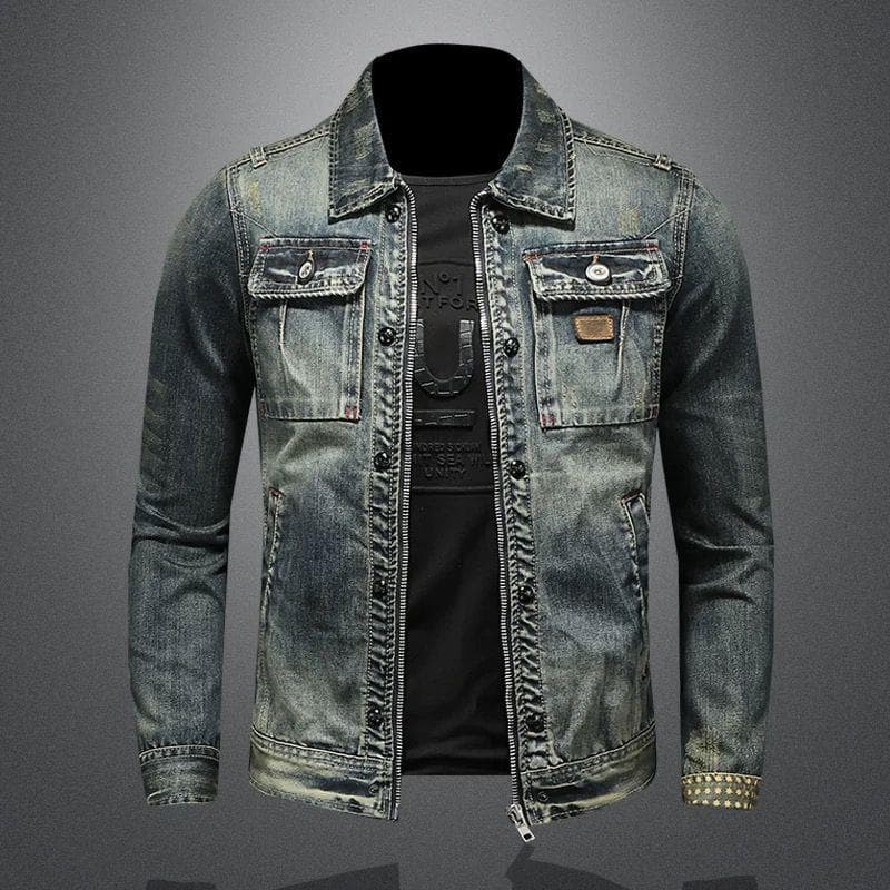 Men's Clothing New High End Distressed Lapel Retro Denim Jacket Slim Fit Handsome Versatile Jacket