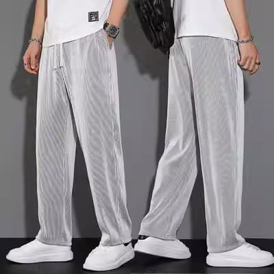 Men's Clothing Wide leg pants men's summer thin ice silk drape elastic striped casual pants trendy loose straight sports trousers