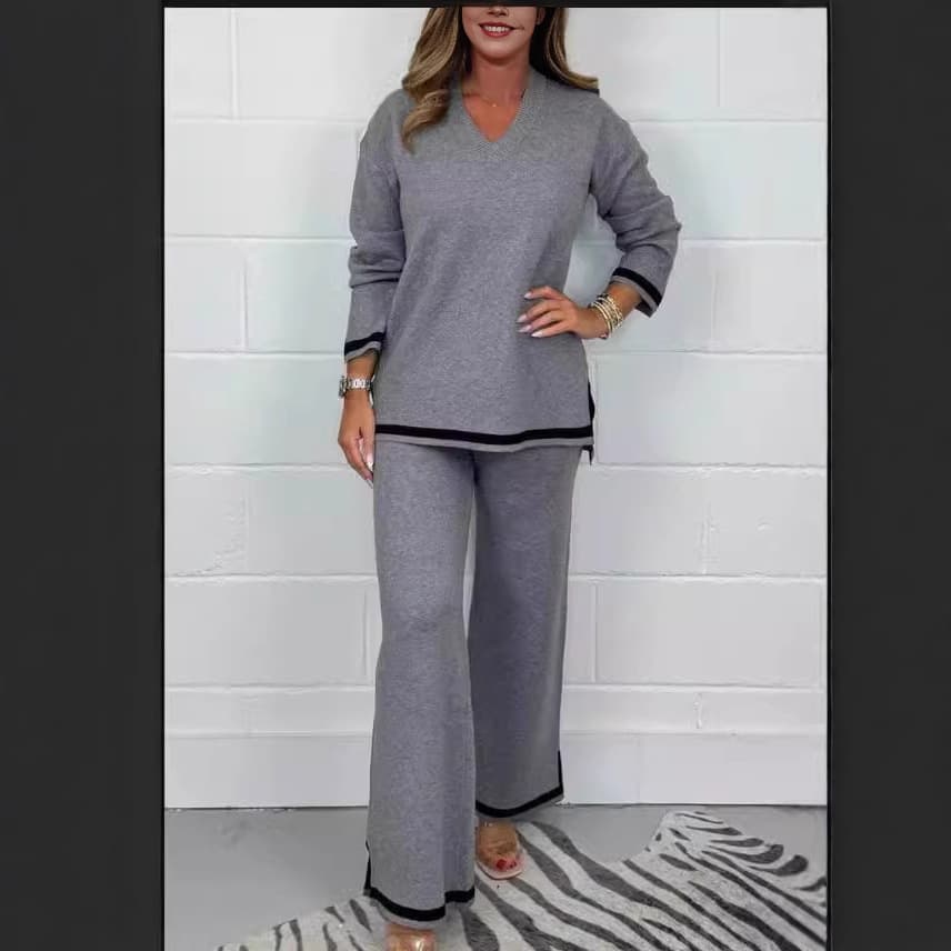 Women's Clothing Autumn and Winter Temperament Casual Solid Color Knitted Long Sleeve Pants Set