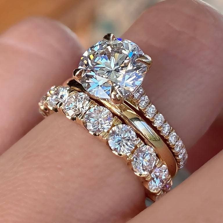 New Four Claw Double Diamond Zircon Set Ring Fashion Women's Trendy Handjewelry