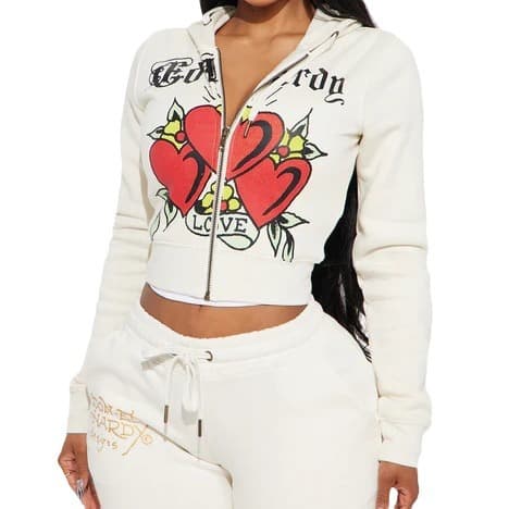Women’s Clothing fashion street casual fashion comfortable positioning printing love zipper two piece suit for women