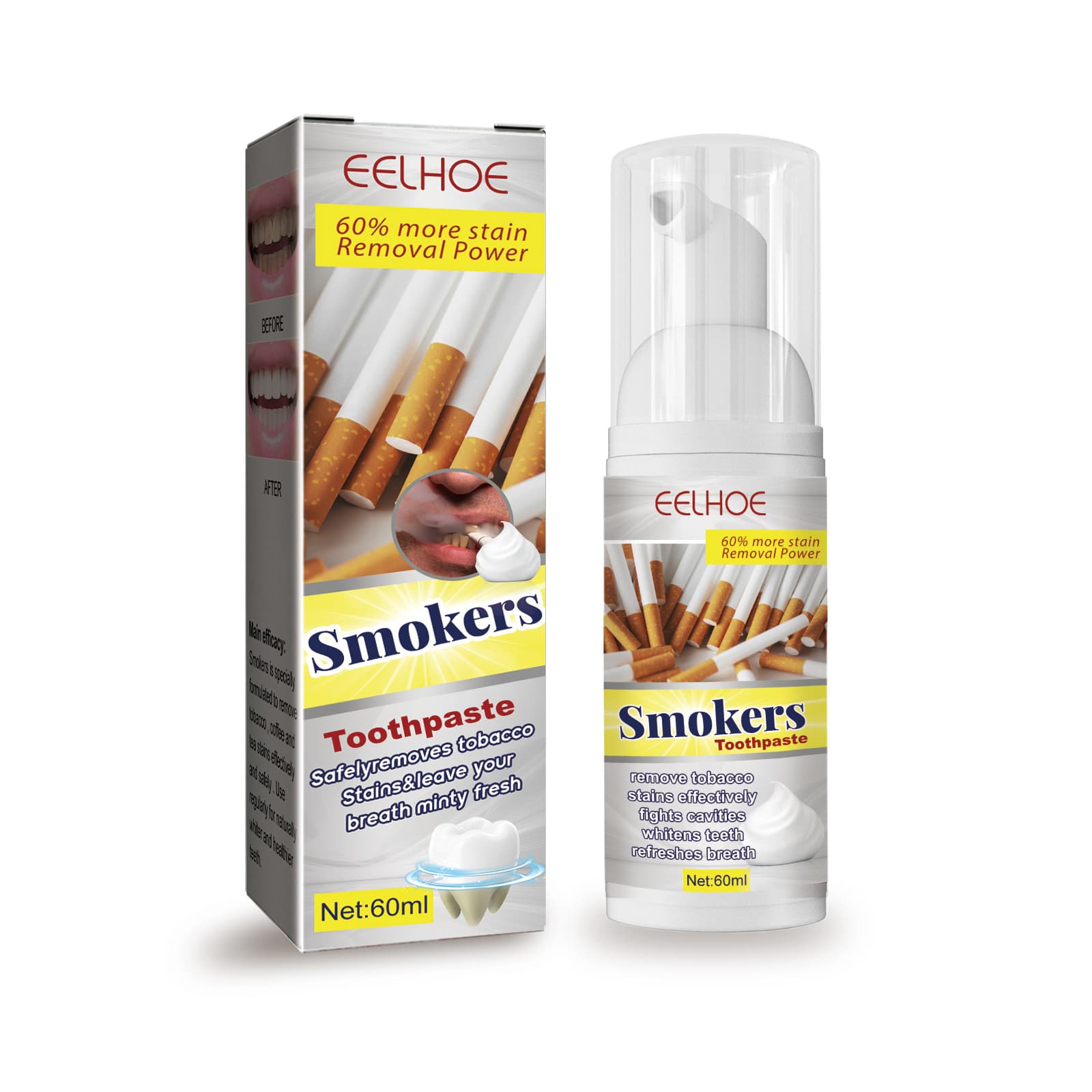 EELHOE Toothpaste to Remove Smog Stains, Remove Yellow Tooth Stains, Clean Teeth, Whiten and Freshen Oral Care Toothpaste