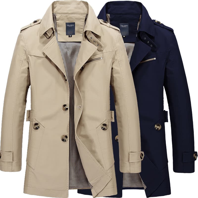 Spring and Autumn Wash Casual Coat Mid length Windbreaker Jacket Men's 1306