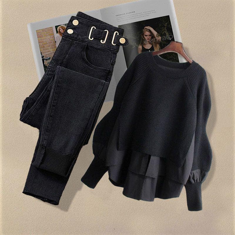 Women's Clothing Autumn Suits For Women New Style Outfit Design Niche Two Piece Tops For Women With Jeans Two Piece Suit