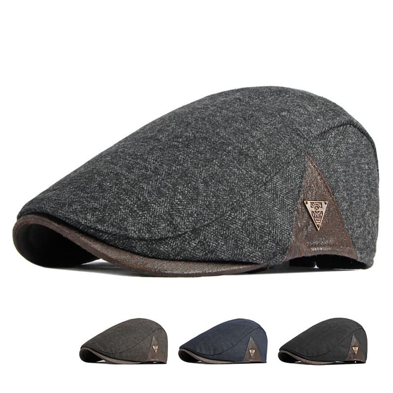 Men's Forward Hat Autumn Winter Fleece-Lined Warm Beret Casual Fashion Baseball British Newsboy Cap