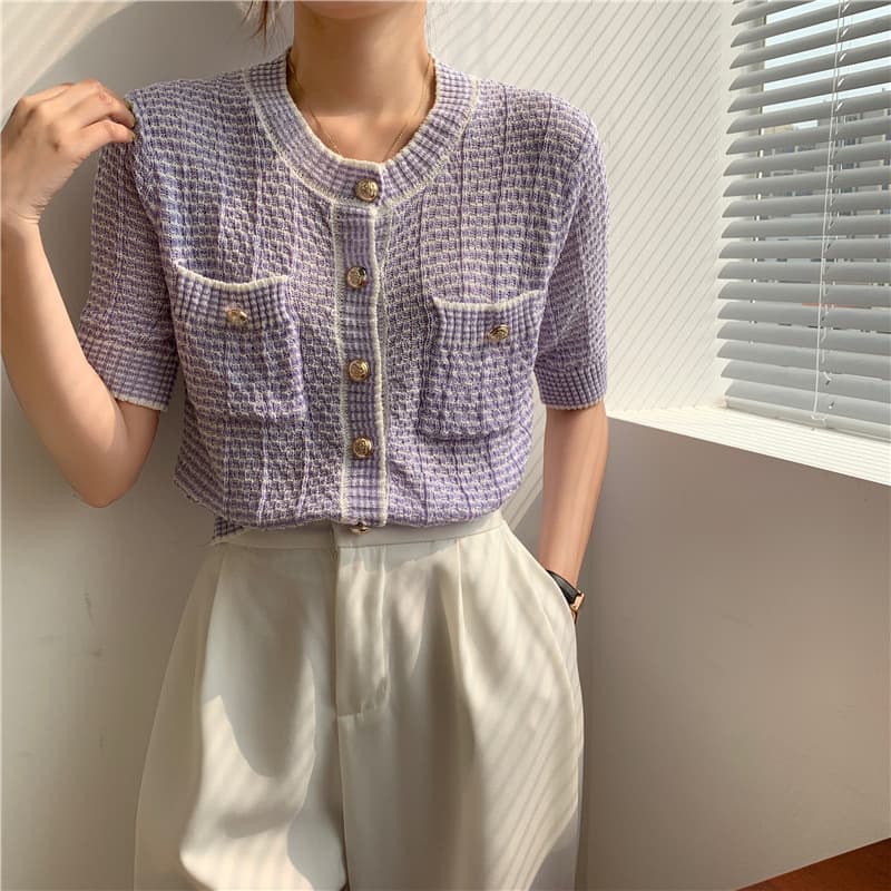 Women's Clothing new sweater jacket short style small shirt short sleeve small style top
