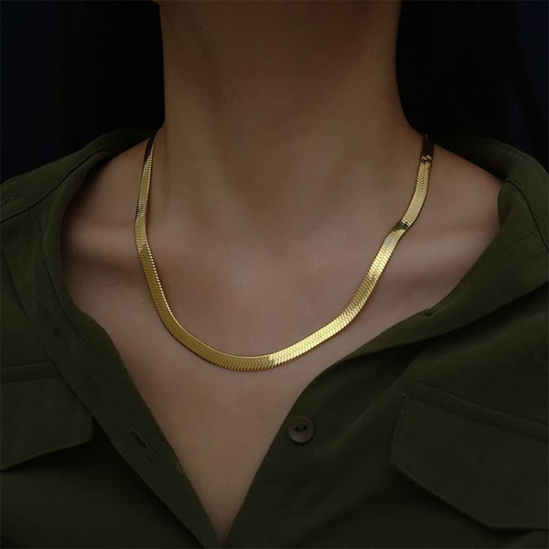 4mm Blade Men's And Women's Couple Style Necklace, Gold Vacuum Plated Color Retention Long-lasting Necklace