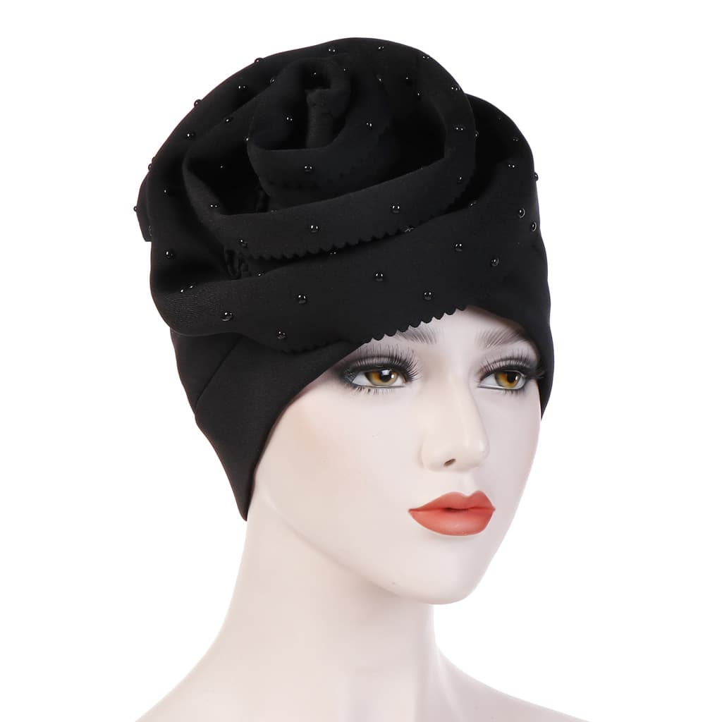 hand-cut large flower plus ceramic flange solid color turban hat space cotton turban hat