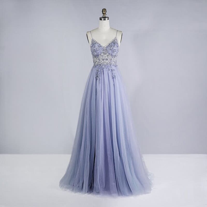 Women's Clothing New Spring And Summer Sling Long Sexy Tulle V Neck Evening Gown