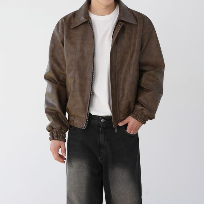 Men's Clothing Handsome Short Motorcycle Leather Jacket Men's Spring Jacket Loose Lapel Leather Jacket