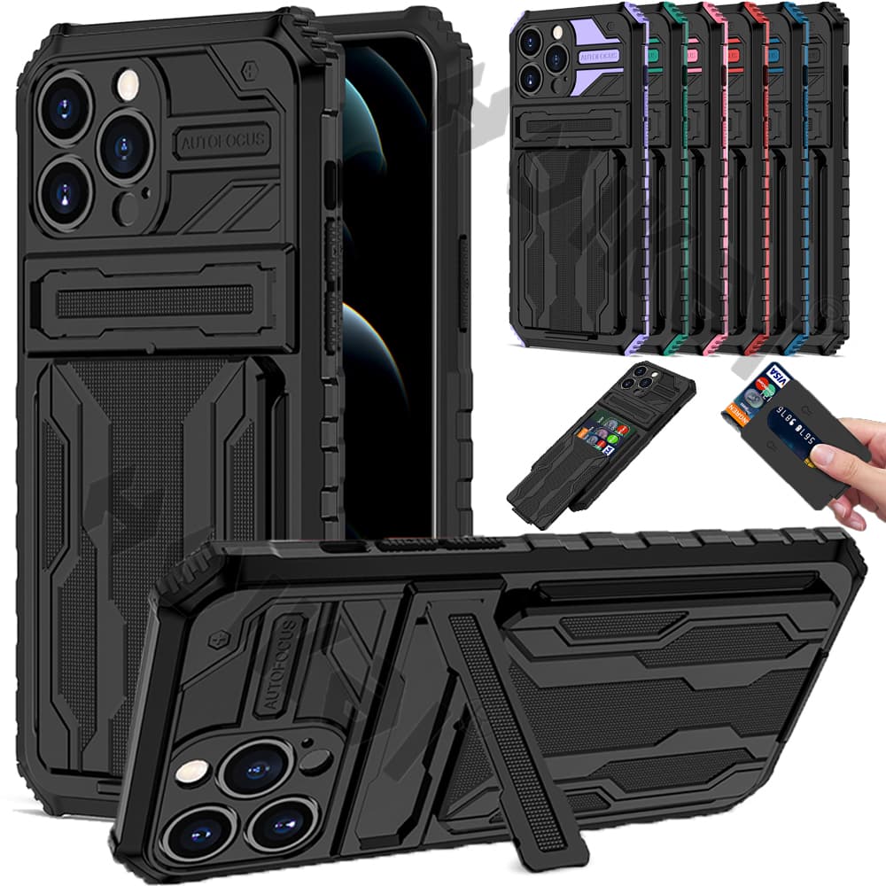 ShockProof Armor Case For iPhone 14 13 12 11 Pro Max XS Max XR 8 7 Plus Anti Shock KickStand Bracket Card Slot Case