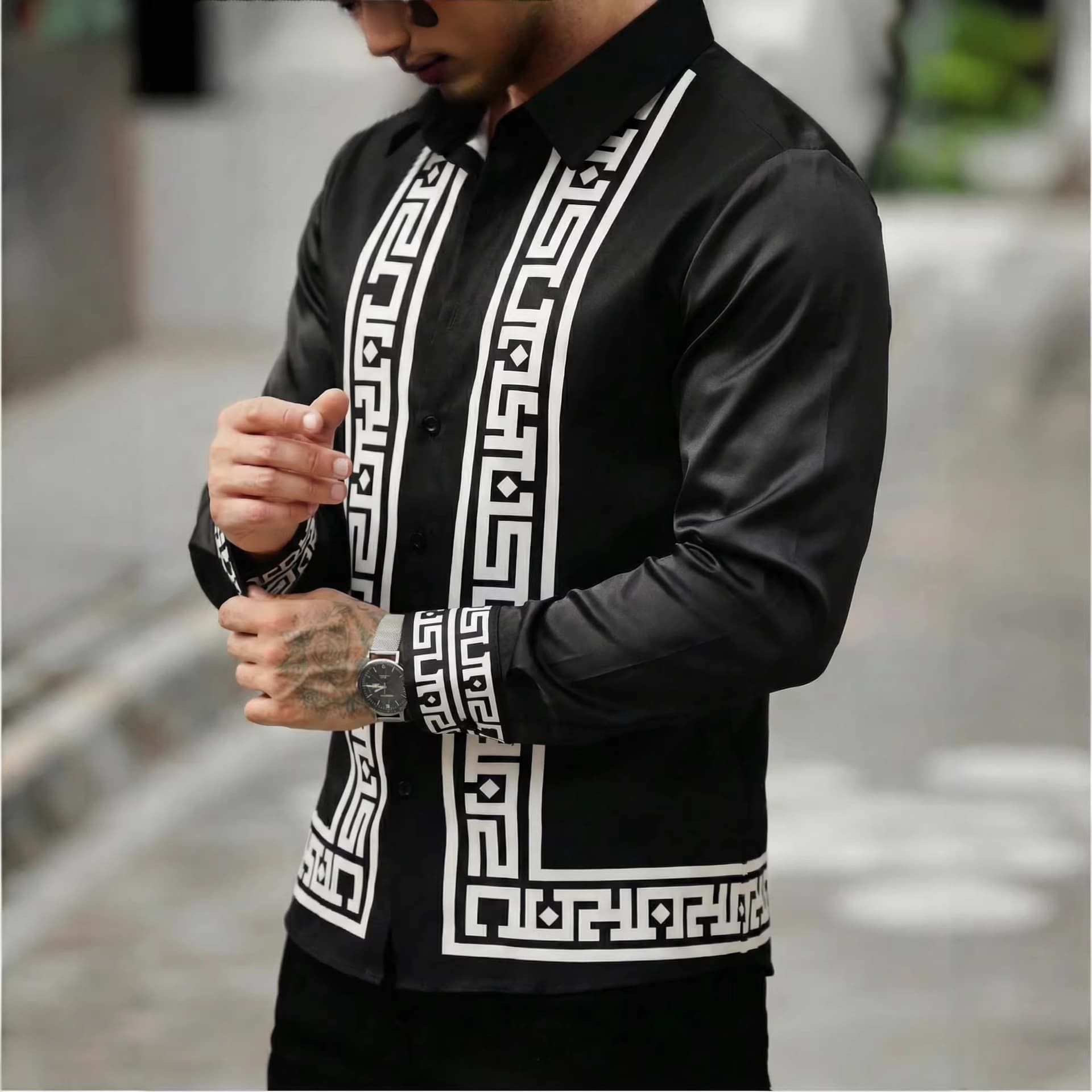 Men's Casual Fashion Trendy High Quality Printed Long Sleeve Shirt