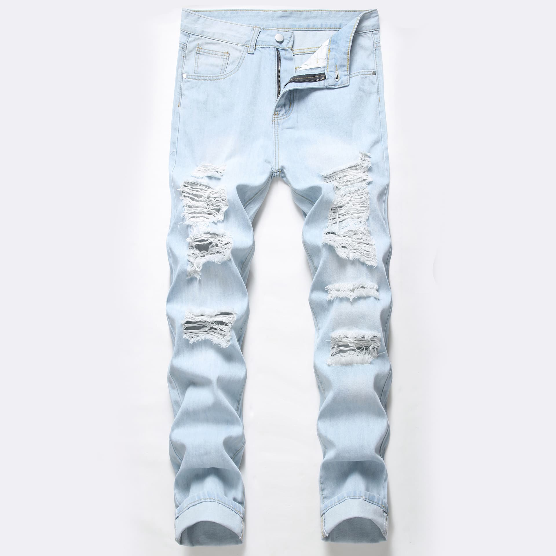 Men's Ripped Jeans Male Knee Ripped Pants Jeans