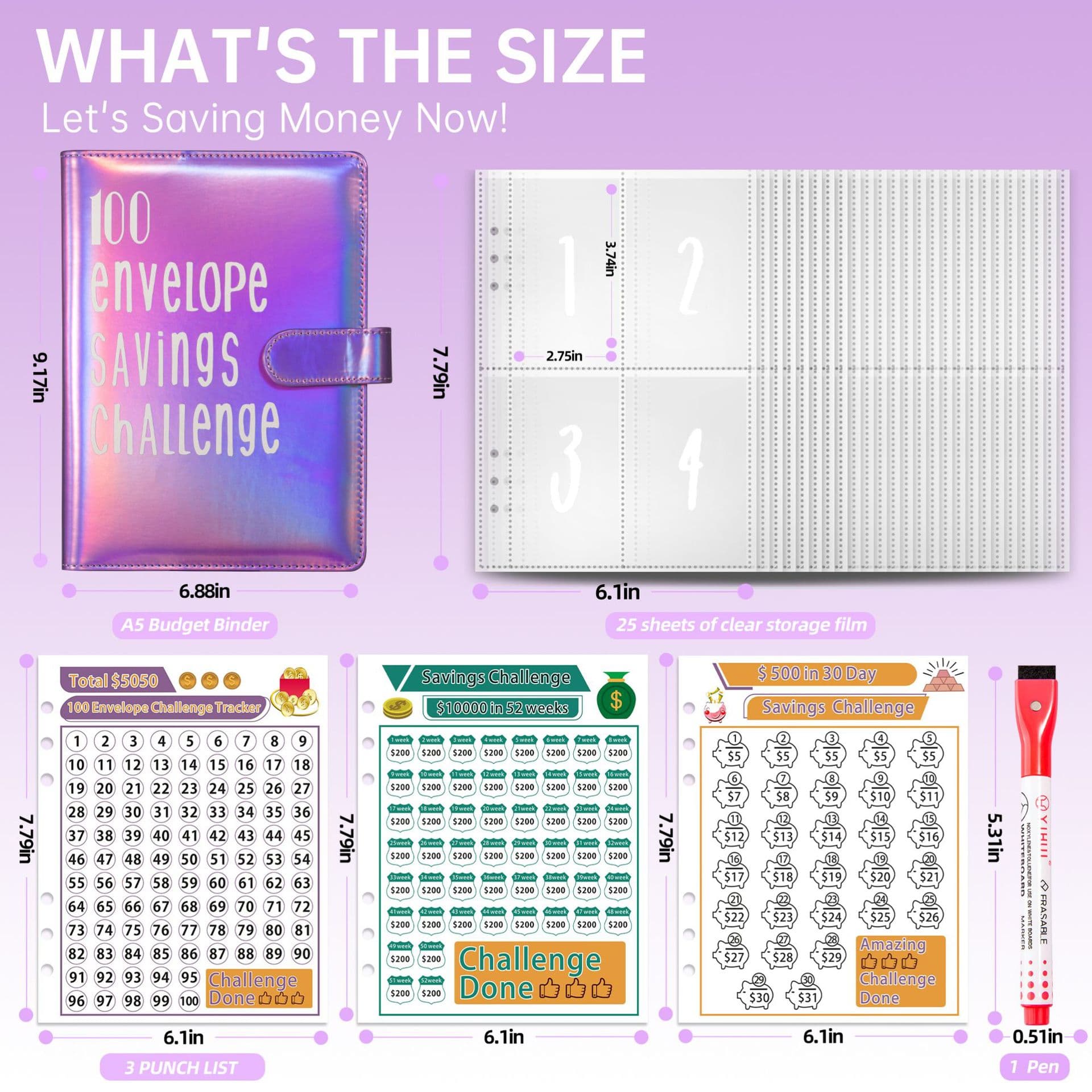 Refillable Notebooks 100 Envelopes Saving Challenge 100 Days Couples Saving Book Loose Leaf Cash Envelope Savings Book