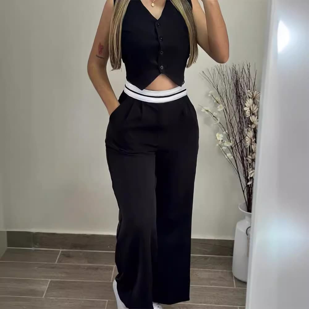women's clothing contrast waist stitching commuter leisure suit