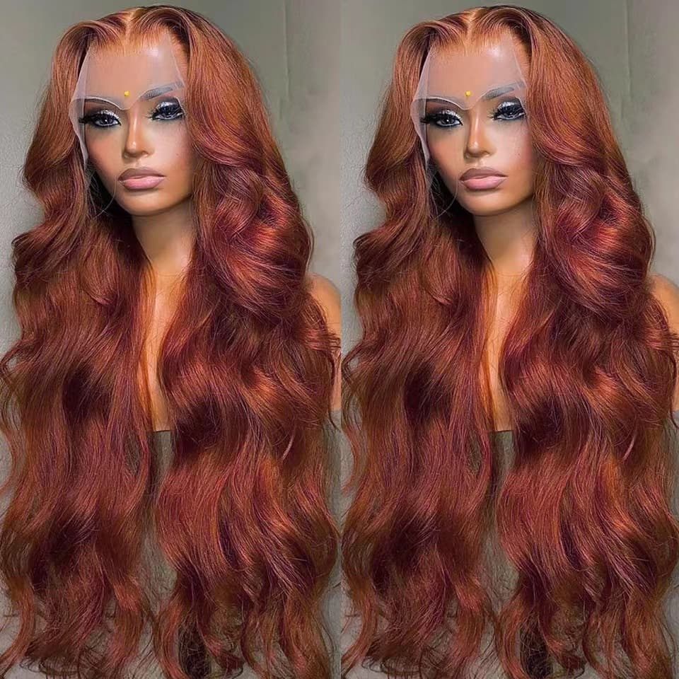 new front lace wig brown red long curly hair Highlight Red Body Wave Wigs
