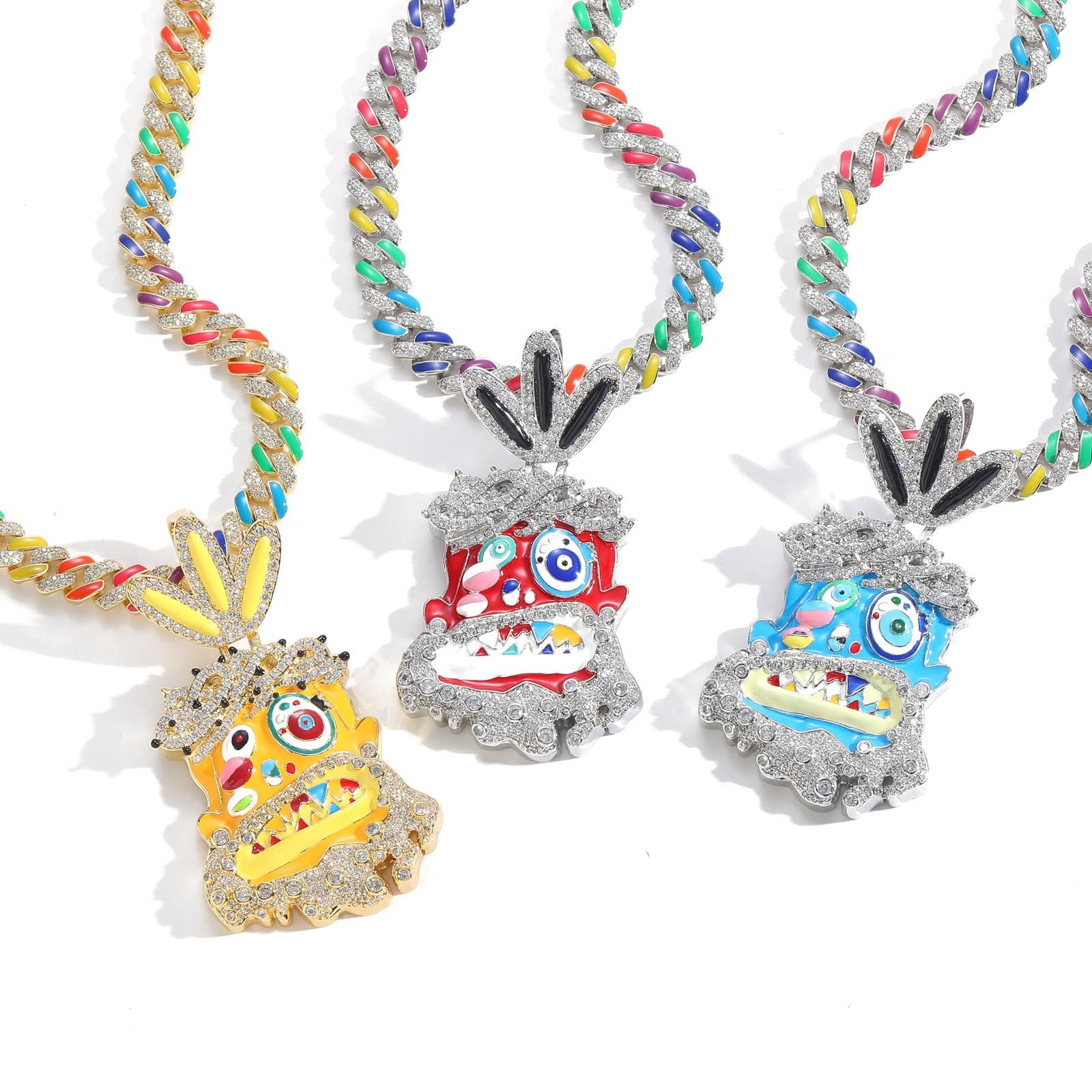 European And American Cartoon Avatar Pendant Colorful Oil Drop Personality Creative Trendy Micro-Inlaid Zircon Men's