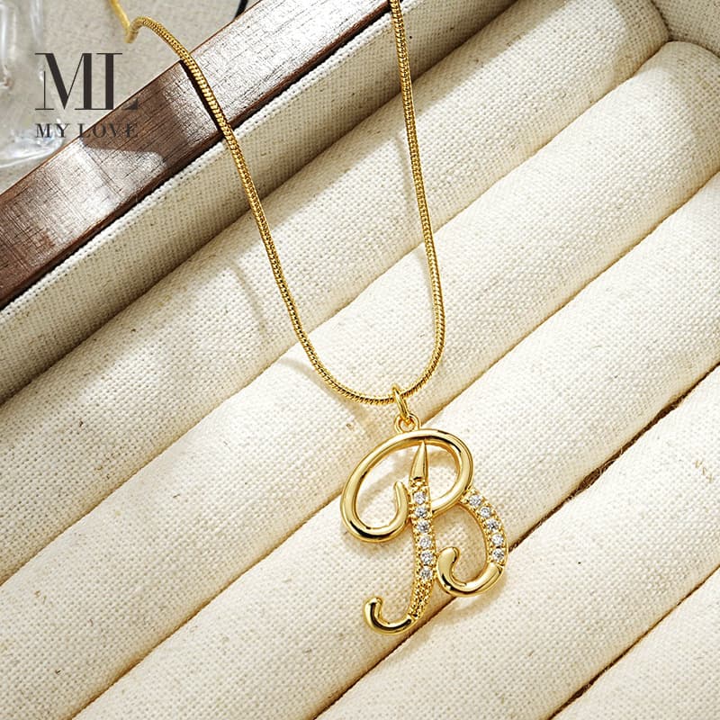 Creative Fashion High End Necklace Copper Zircon Real Gold Electroplating 26 Letter Pendant Clavicle Chain