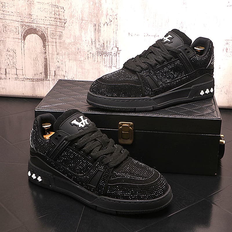 Marque européenne tendance, chaussures décontractées haut de gamme ornées de strass, baskets de créateur, chaussures pour hommes élégantes et