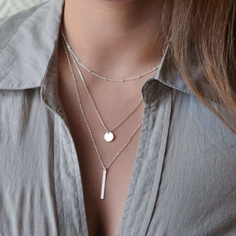 new copper bead chain sequin metal strip multi-layer necklace creative three-layer alloy clavicle