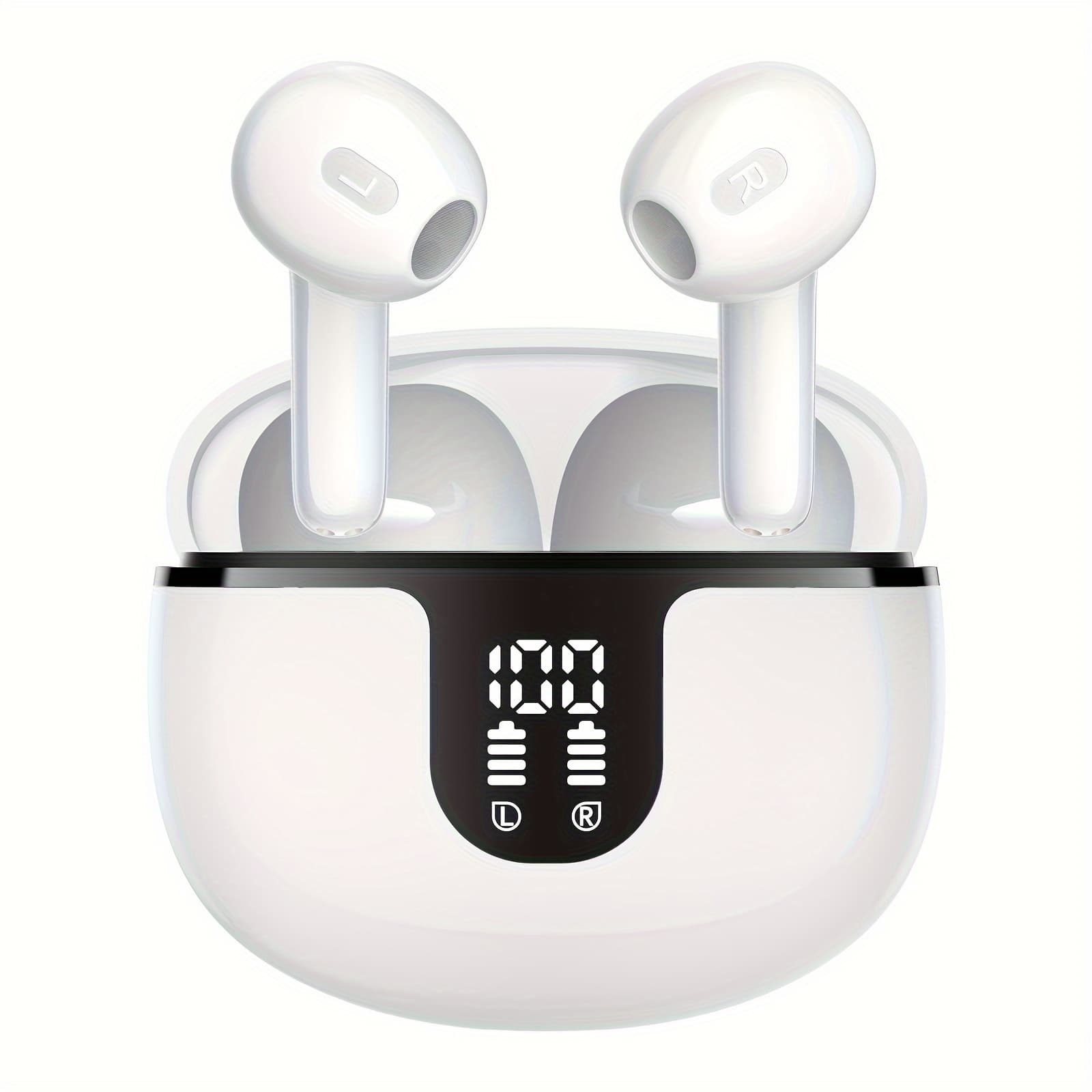 Wireless Earbuds Headphones, 40H Playtime Stereo Ear Buds, LED Power Display Cordless in-Ear Earphones with Microphone for iOS Andriod Cell Phone Sp