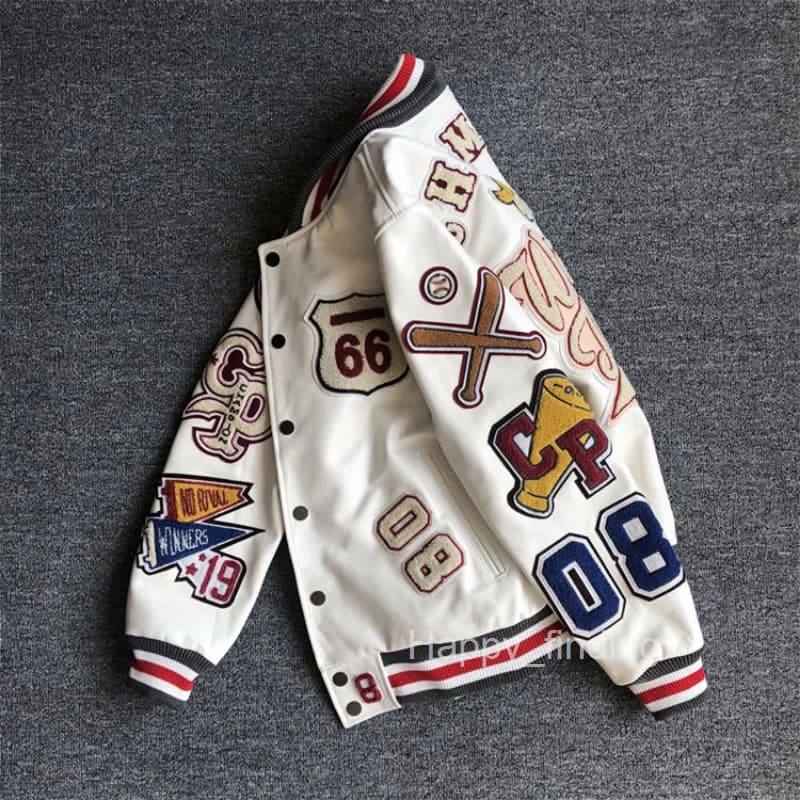 Jackets Mens Ins Baseball Uniform Y2K Retro Trend Leather Jacket Heavy Industry Embroidery White Short Coat