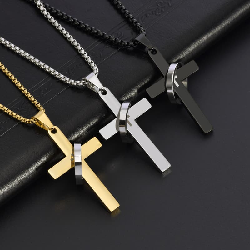 Men's Jewelry Stainless Steel Personality Cross Necklace Hip Hop Long Pendant Accessories