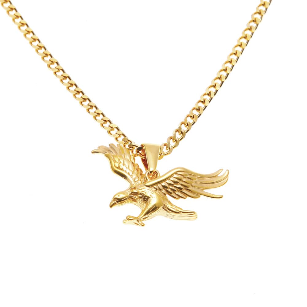 Men's & Women's Stainless Steel Gold Plated Eagle Pendant Necklace, Hip Hop Fashion Jewelry With Cuban Chain, Unisex Statement Piece