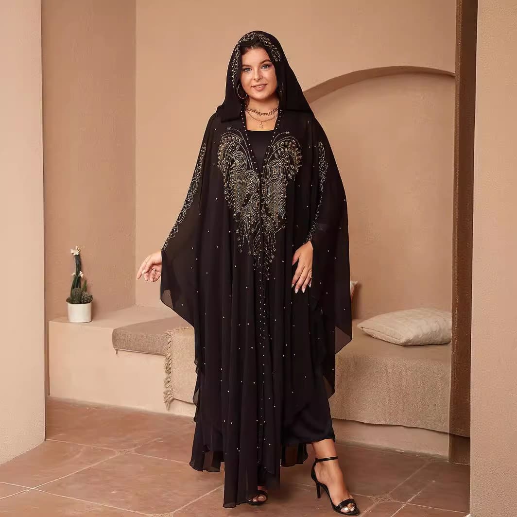 Women's Clothing Muslim Style Hot Diamond Beading High Density Chiffon Loose Cloak Shawl