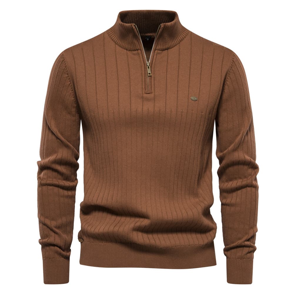 Men's Clothing Stand Collar Men's Sweater Half Zip Solid Color Knitted Sweater High Quality