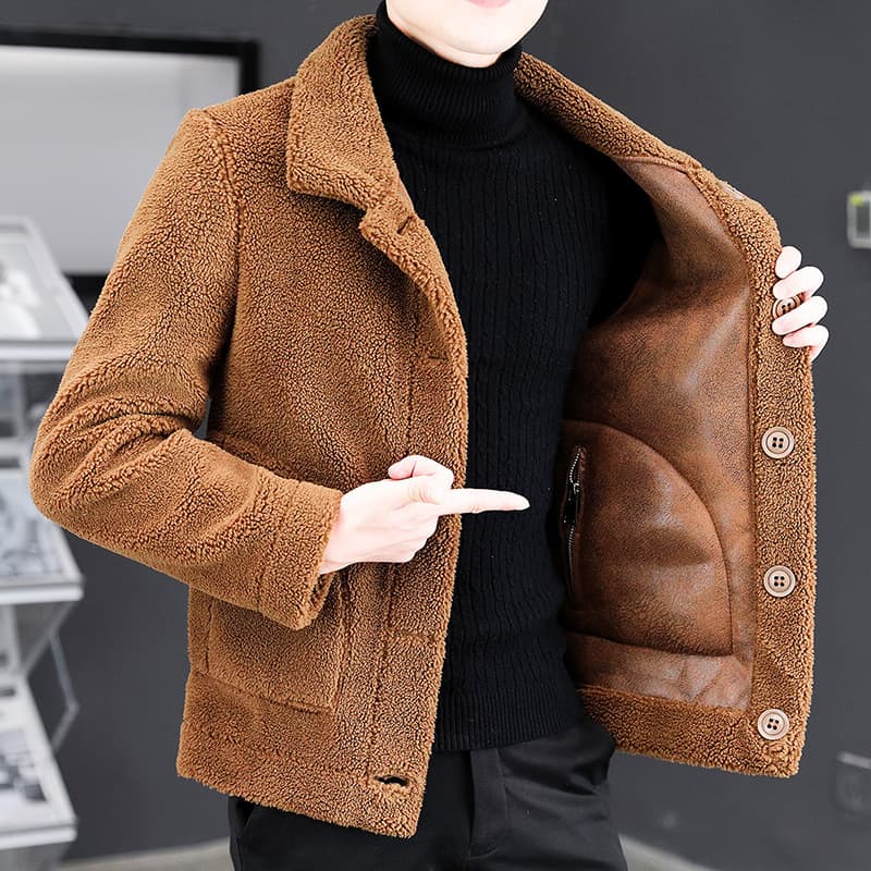 Men's Clothing New Autumn And Winter Leather And Fur Integrated Granular Fleece Jacket For Men Double Sided Jacket With Plush And Thickened Lamb Wool