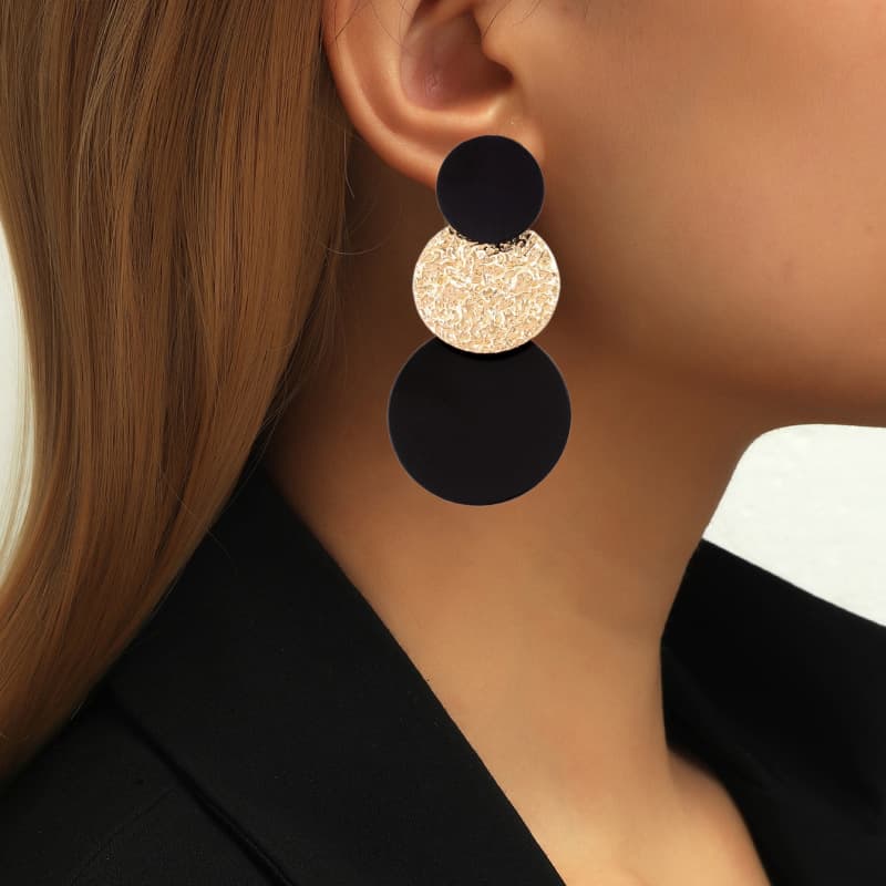 Women's Fashionable Unique Patchwork Geometric Round Earrings Style Creative