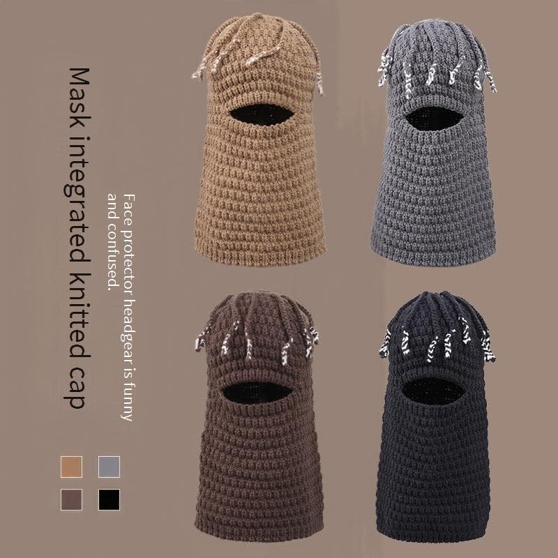 Men's Hats New Pullover Knitted Earmuffs Men And Women Autumn And Winter Balaclava Mask Integrated Funny Wool Hat