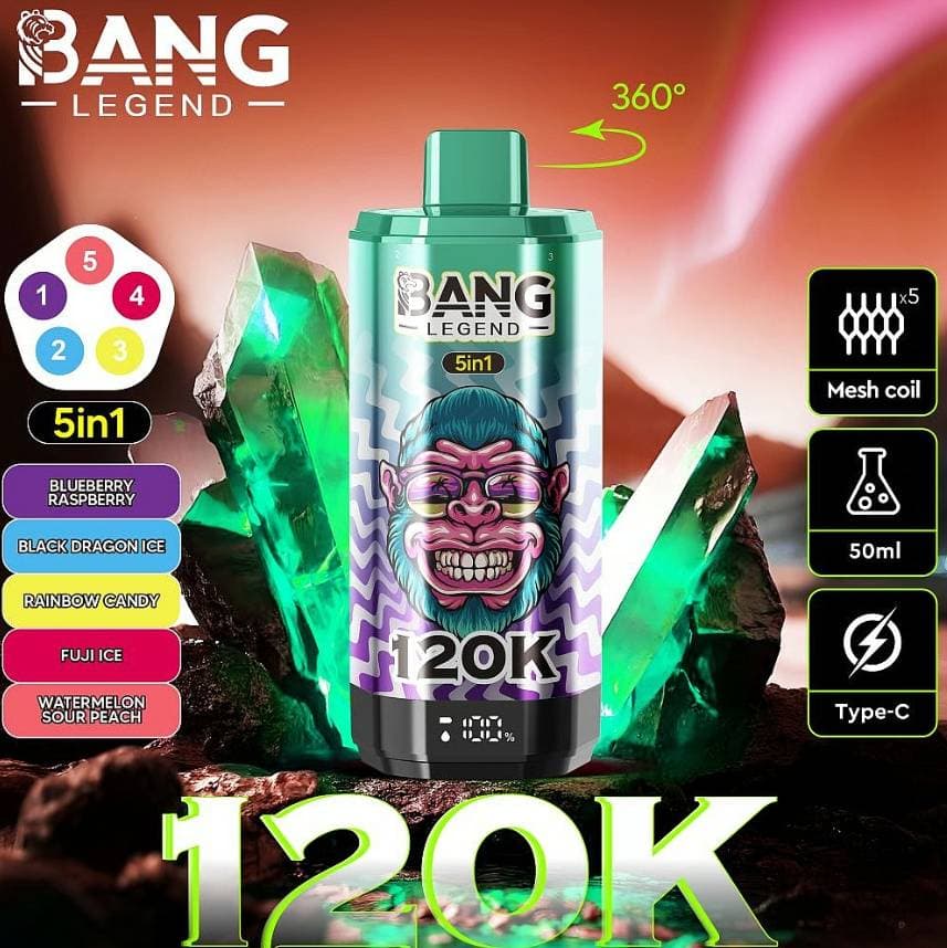1 Bang Legend 120000 bouffées 120k Charge rapide Type-C Cigarette électronique jetable rechargeable 6 saveurs en 1