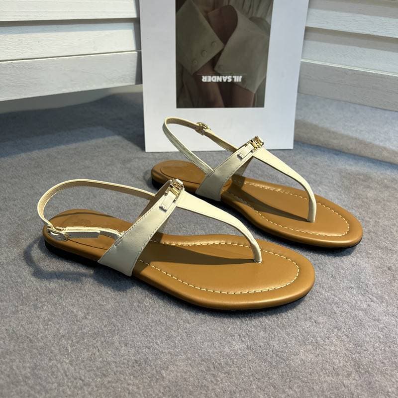 Women's Shoes Genuine Leather Roman Sandals – Vintage Style Flip Flops With Toe Post Design (Flat Summer Casual Shoes)​