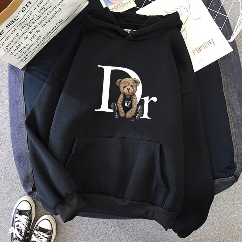 Sweat à capuche imprimé ours en peluche - Pull-over à poche kangourou
