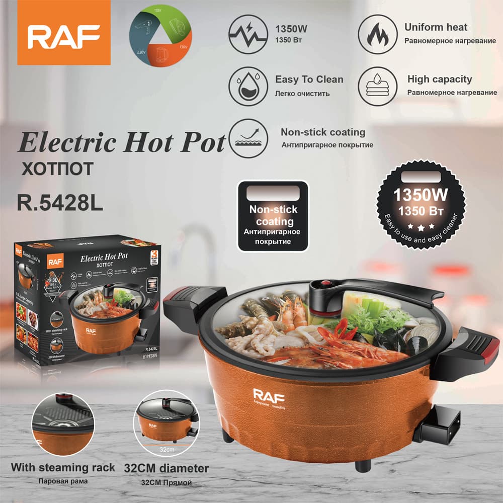 RAF 8L Electric Cooker All In One Frying Steaming Instant Noodle Pot Household Multi Functional