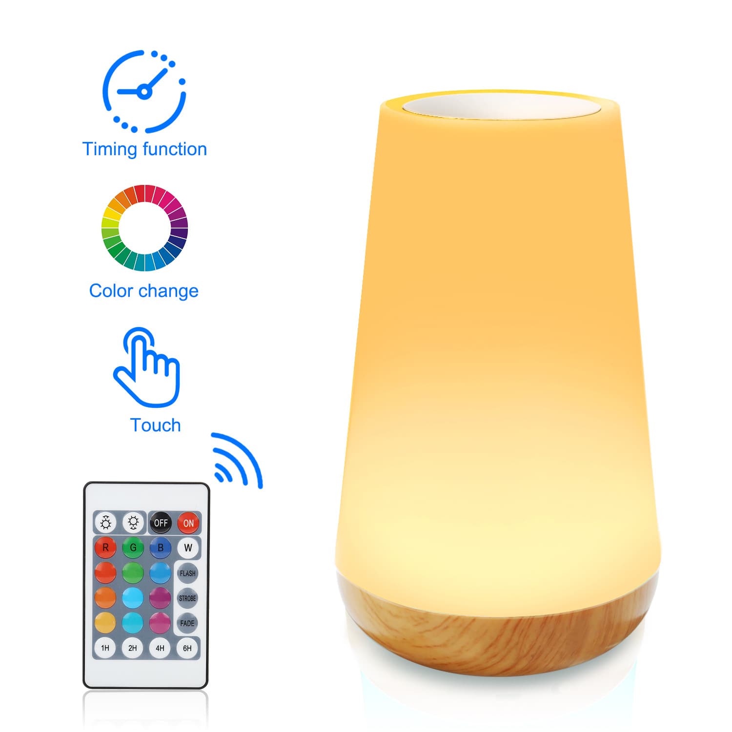 Home Furniture Wood Grain Remote Control Touch Night Light Creative Table Lamp Bedroom Bedside Lamp Colorful Atmosphere Lamp Hot Sale