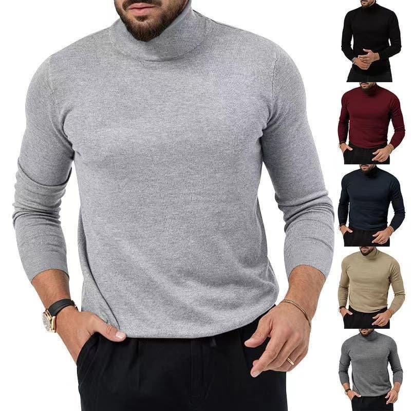 Men's Clothing Autumn And Winter Plus Velvet High Collar Long Sleeved T Shirt Pullover Warm Bottoming Shirt Top