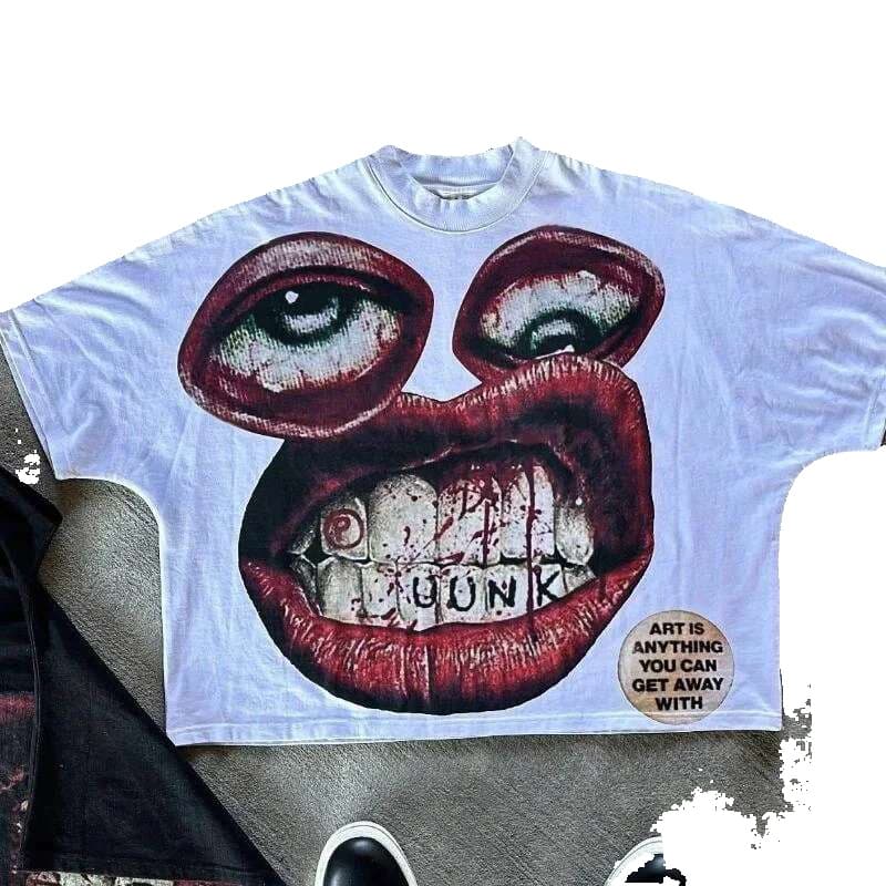 Men's T Shirts Y2K Cotton Shirt Mens Womens Haruku Hip Hop Big Eyes Mouth Graphic Printed Oversized Retro Classic Short