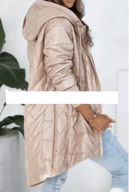 Veste en coton à capuche ample à manches longues et fermeture éclair de couleur unie pour femme