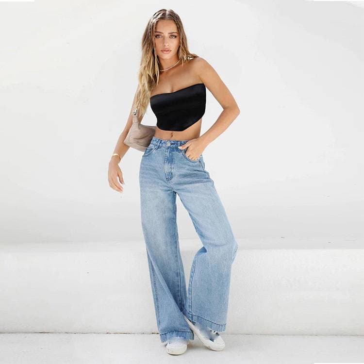 Women's Clothing High Waisted Loose Wide Leg Floor Length Jeans