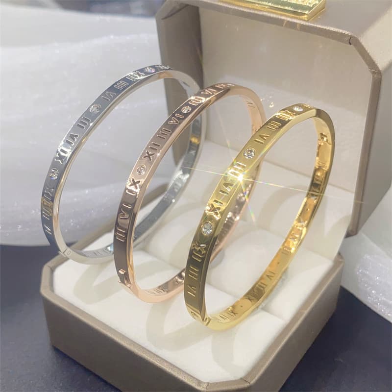 Trendy Stainless Steel Bracelet For Women Men Roman Numeral Bracelets New Fashion Hand Jewelry Charm Bangles Femme