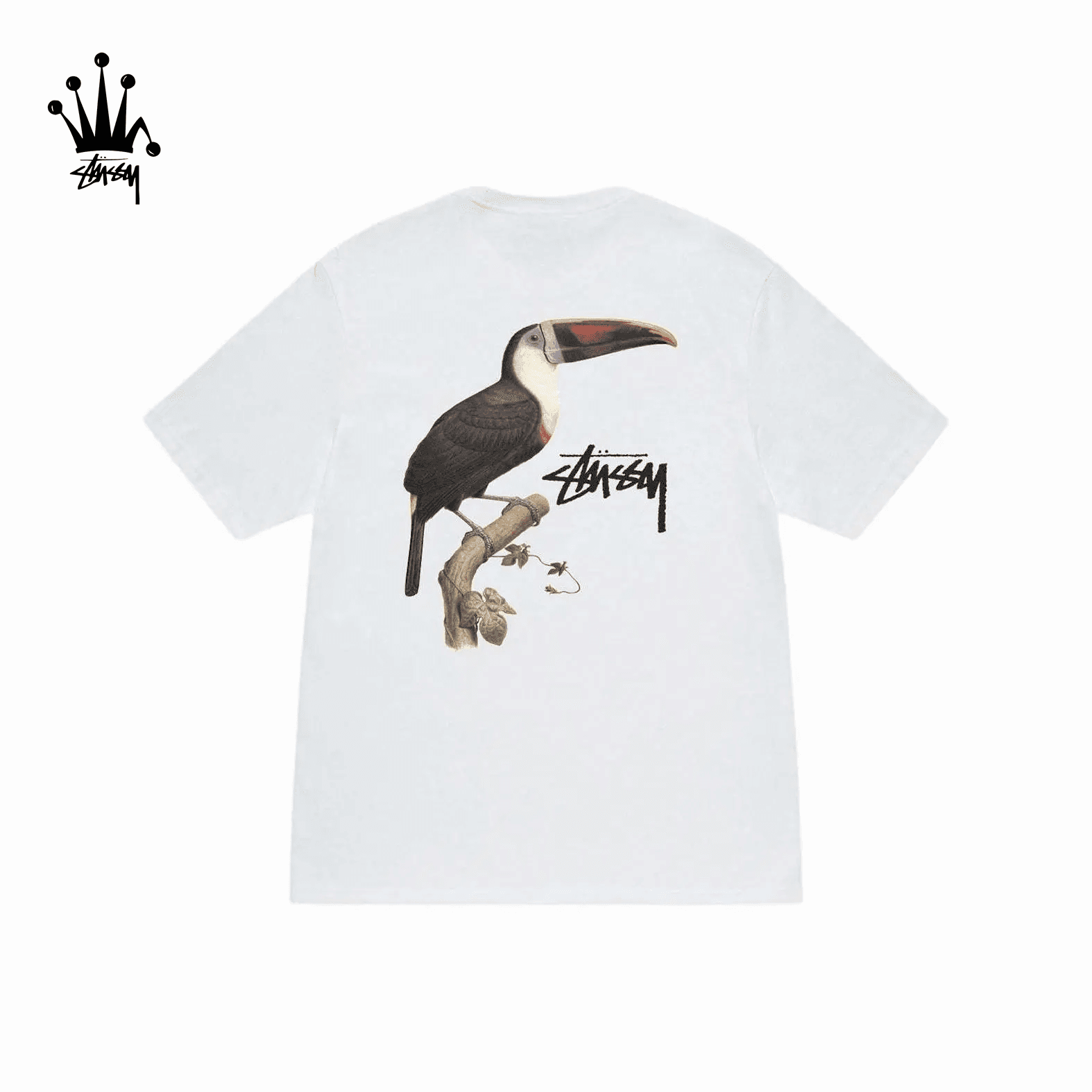 Stussy SS24 SS24 TOUCAN TEE Toucan Ribbed Collar Short Sleeved American Retro T-shirt Unisex