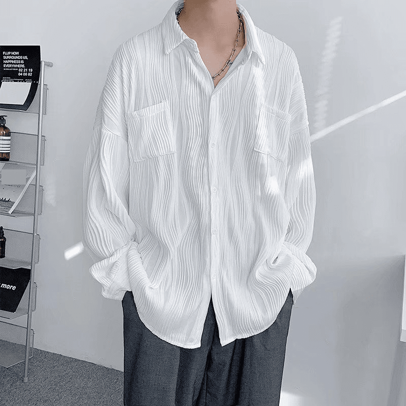 Men's Wrinkle-Free Ice Silk Long Sleeve Shirt - Lightweight Summer Casual Loose Fit Linen Blend Top For Teen & Young Adult