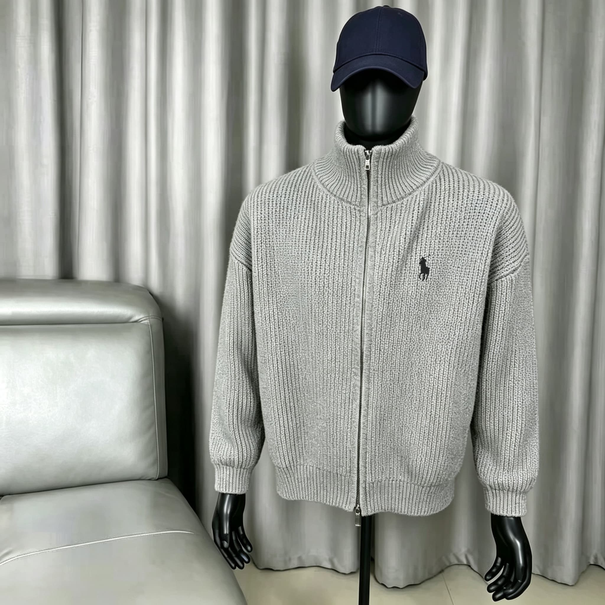 Gilet en maille Ralph Lauren 2026 pour homme, pull épais, fermeture éclair, col montant