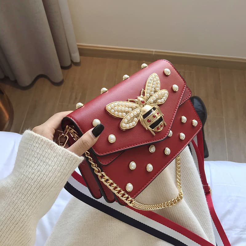 Niche Female Bag Pearl Bee Bag 2023 Fashion Exquisite High-grade Sense Of Everything Temperament Single Shoulder Crossbody Chain Bag
